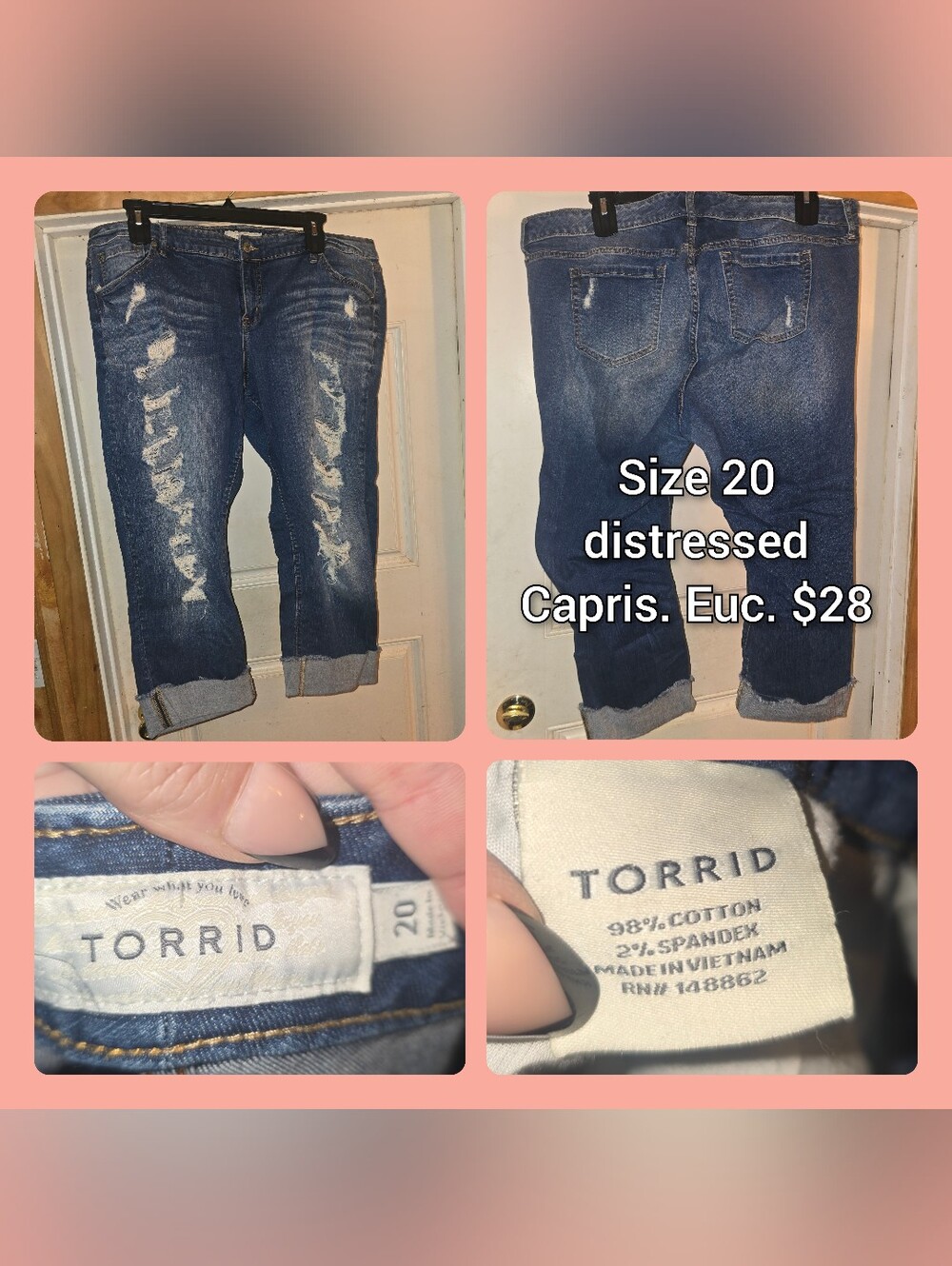 torrid Medium Blue Distressed Cuffed Capris